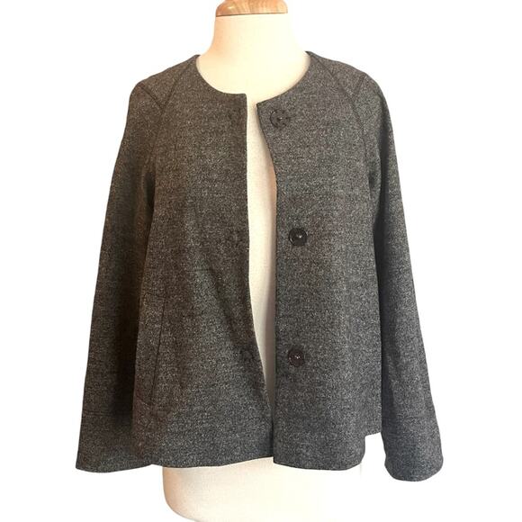 OSKA Wool Lady Jacket Blazer Womens 4/6 Charcoal Grey Concealed Snap Lagenlook - Picture 2 of 15